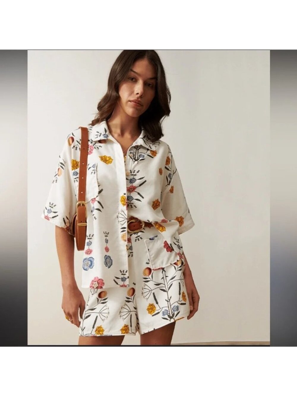 NWOT Sancia The Celesta Shirt Dahlia Floral Linen Blend Shirt M Anthropologie